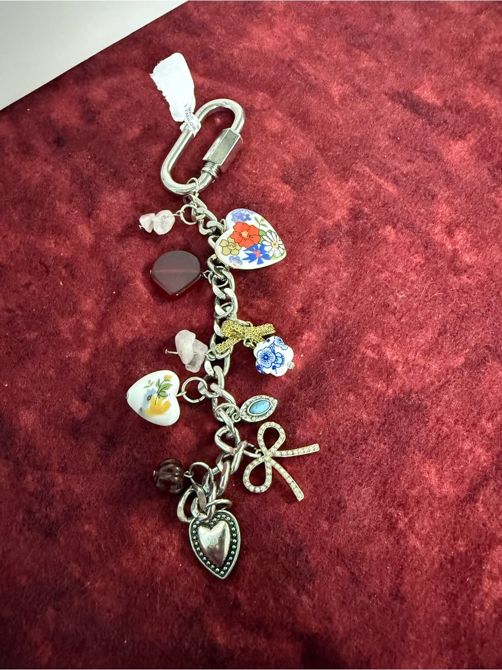 Free People Boho Charm Keychain Bag Charm Floral Heart Carabiner Chain